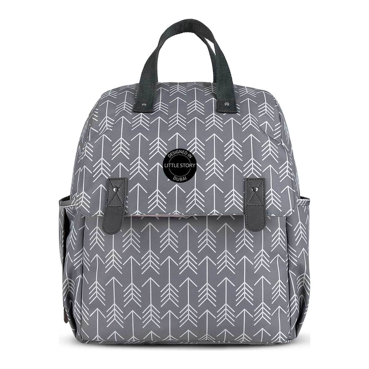 Little Story Grey Arrow Diaper Backpack with Changing Mat & Bottle Bag