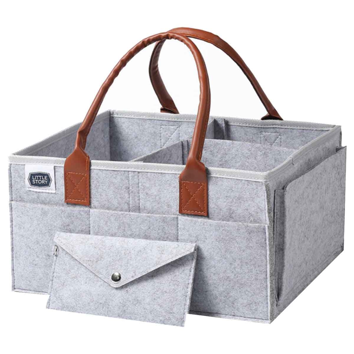Little Story Grey Diaper Caddy & Travel Pouch Set