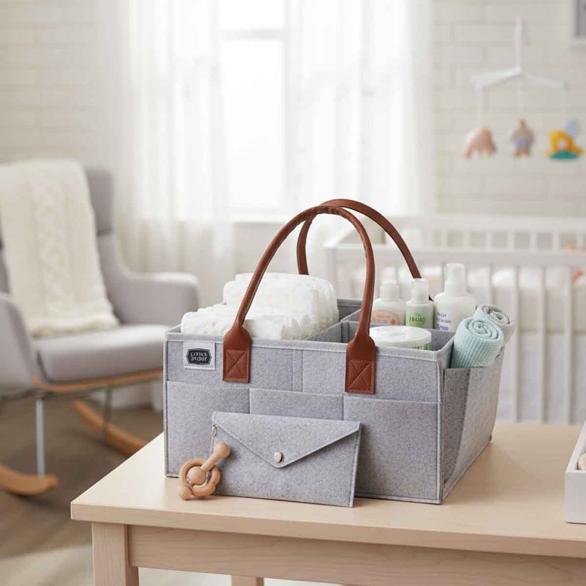 Little Story Grey Diaper Caddy & Travel Pouch Set