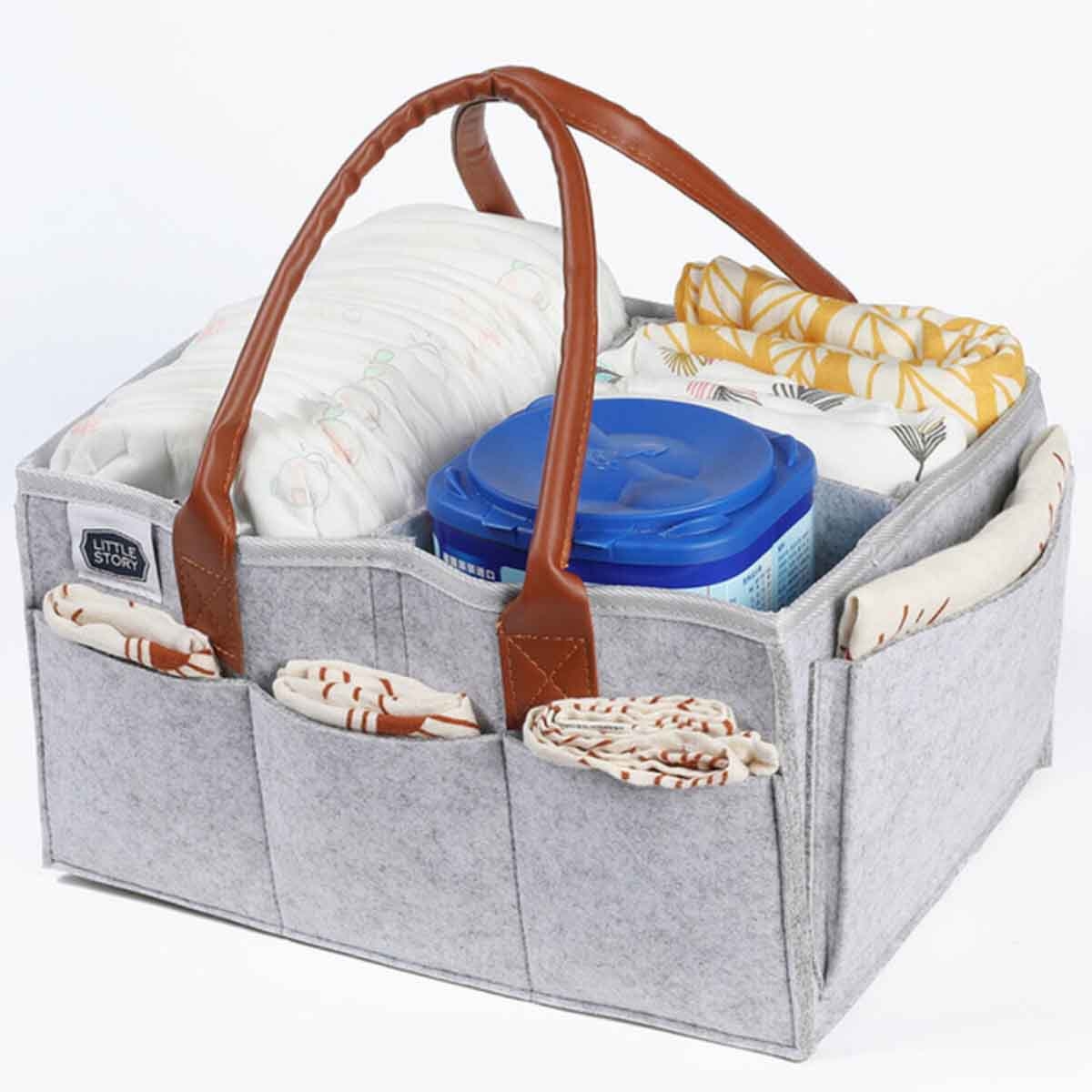 Little Story Grey Diaper Caddy & Travel Pouch Set