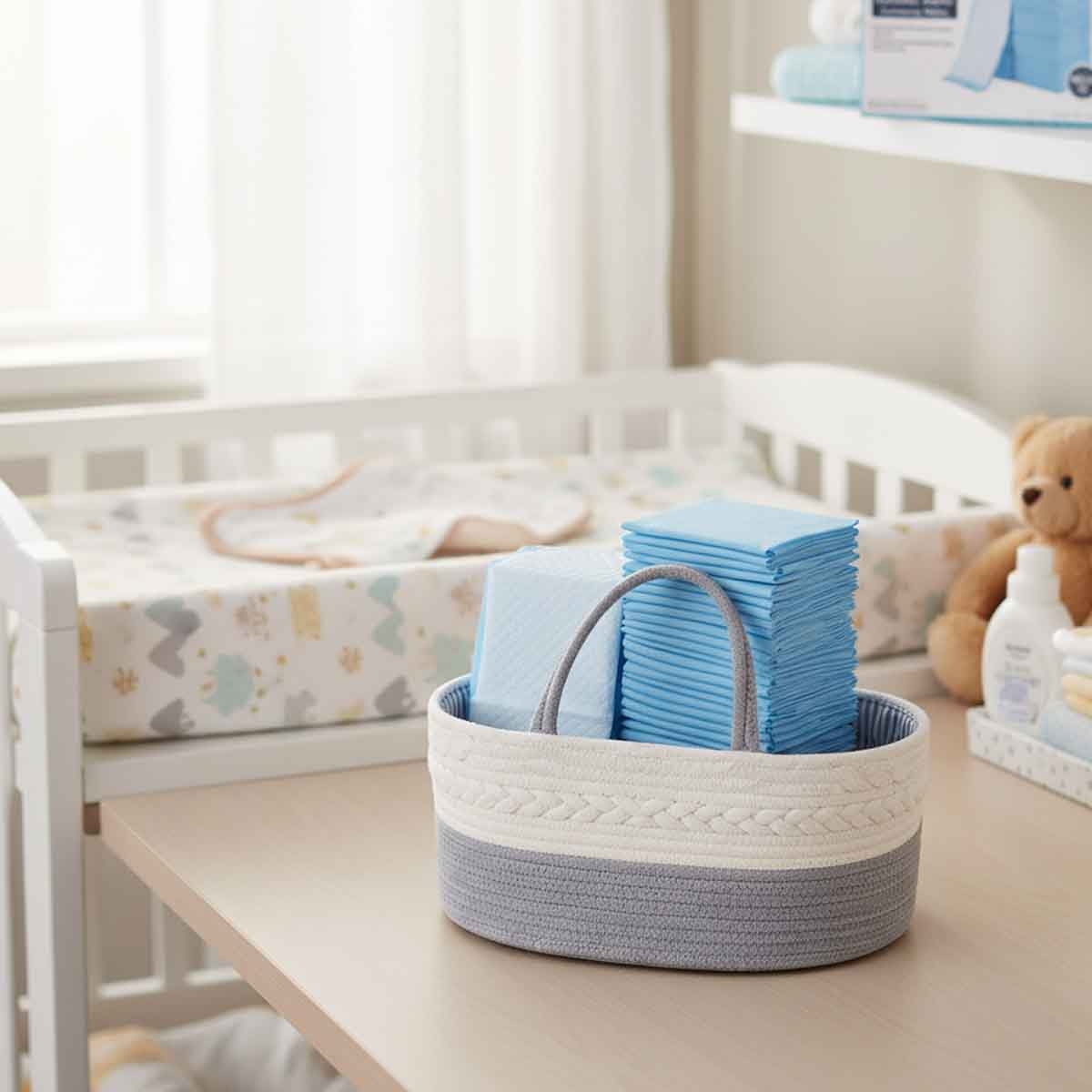 Little Story Grey Diaper Caddy with 50-Piece Changing Mats