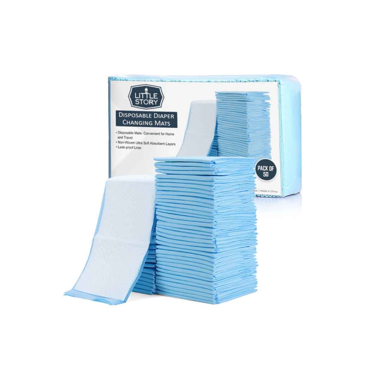 Little Story Grey Diaper Caddy with 50-Piece Changing Mats