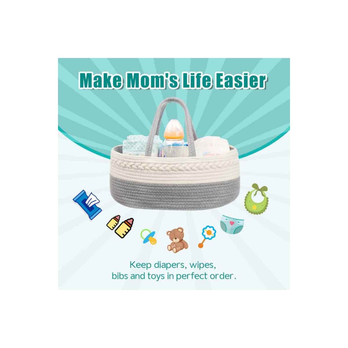 Little Story Grey Diaper Caddy with 50-Piece White Changing Mats