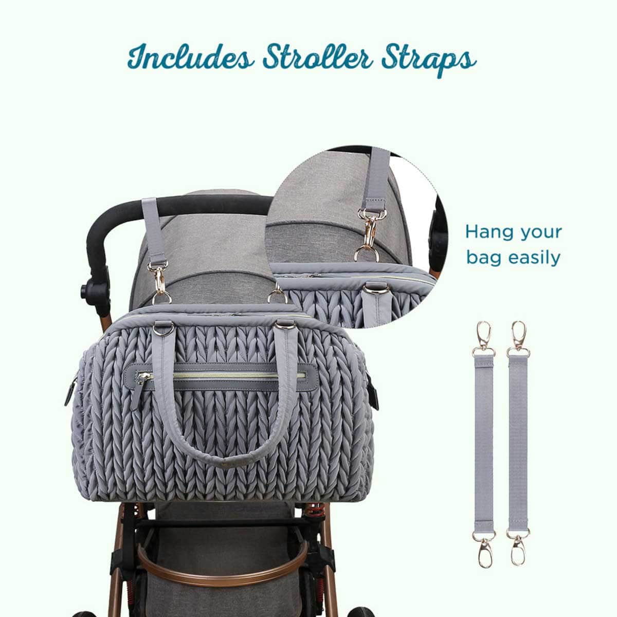Little Story Grey Elva Diaper Bag with Stroller Straps