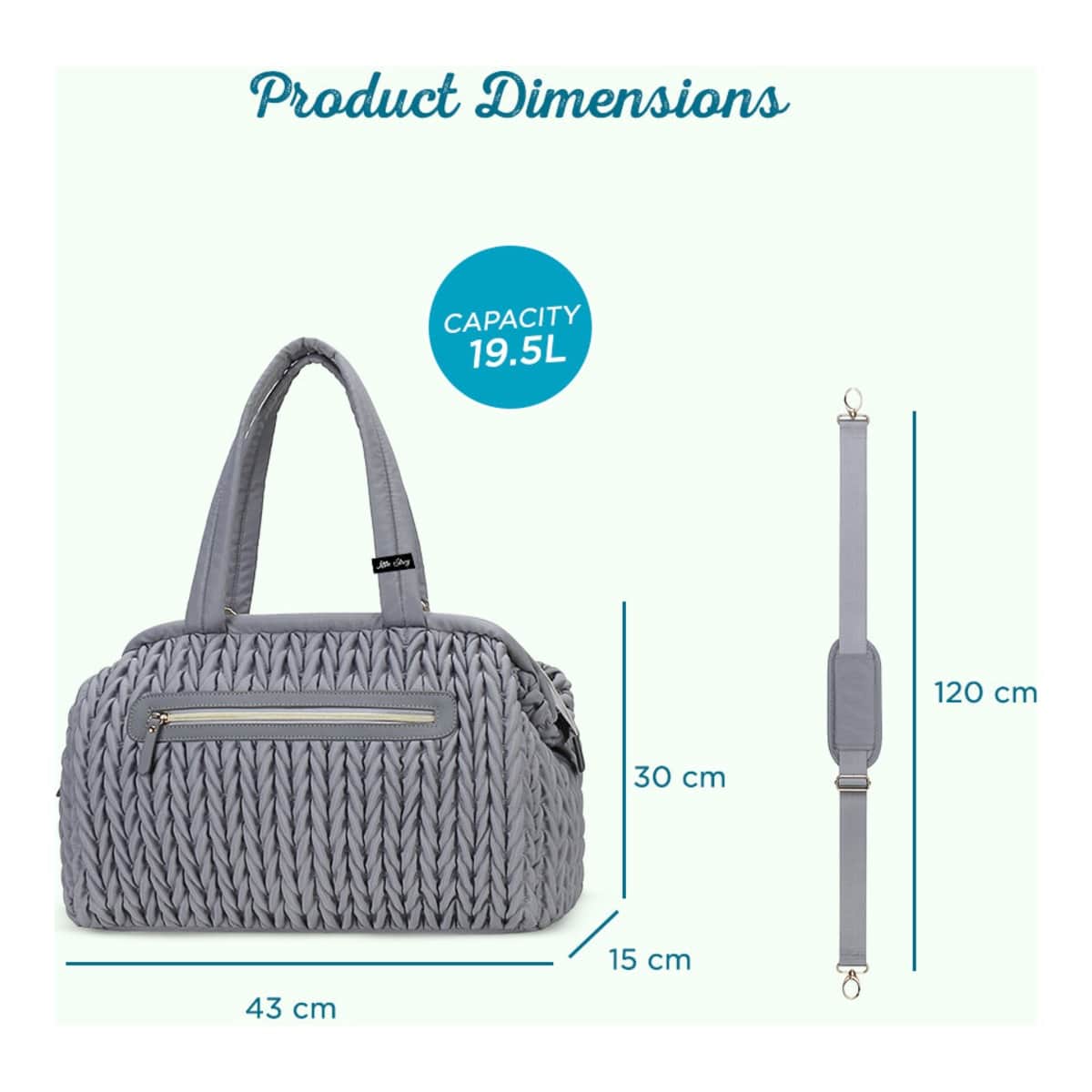Little Story Grey Elva Diaper Bag with Stroller Straps