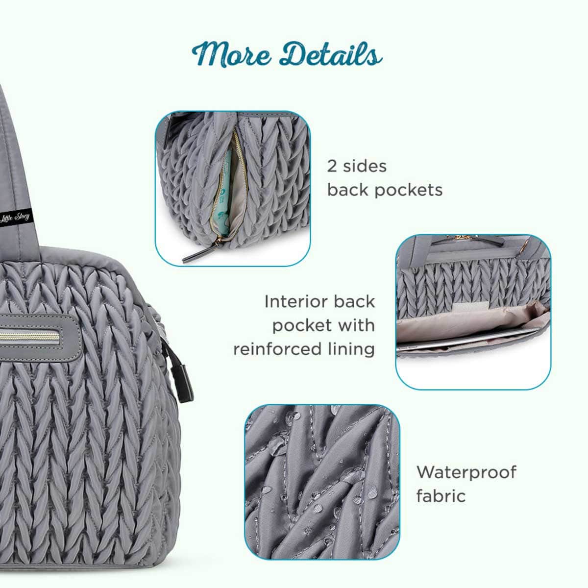 Little Story Grey Elva Diaper Bag with Stroller Straps