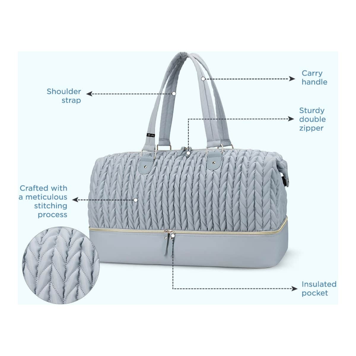 Little Story Grey Luxe Knit Diaper Bag with Clutch
