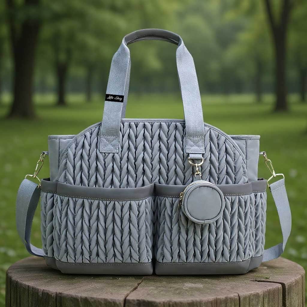Little Story Grey Nova Tote Bag with Pacifier Pod