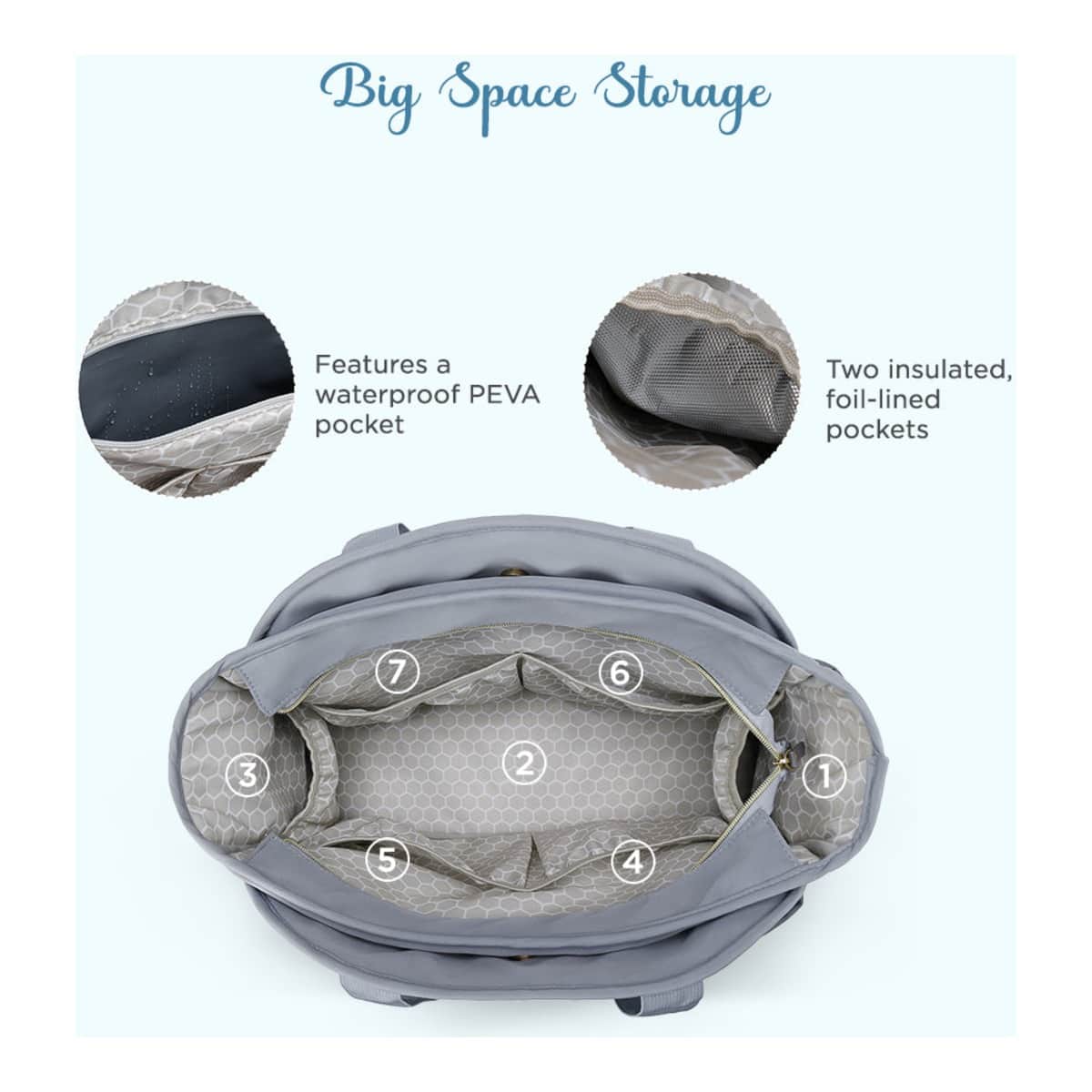 Little Story Grey Nova Tote Bag with Pacifier Pod