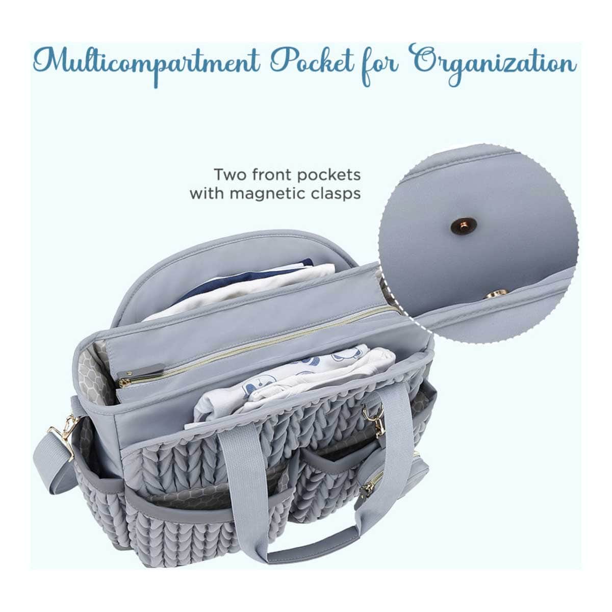 Little Story Grey Nova Tote Bag with Pacifier Pod