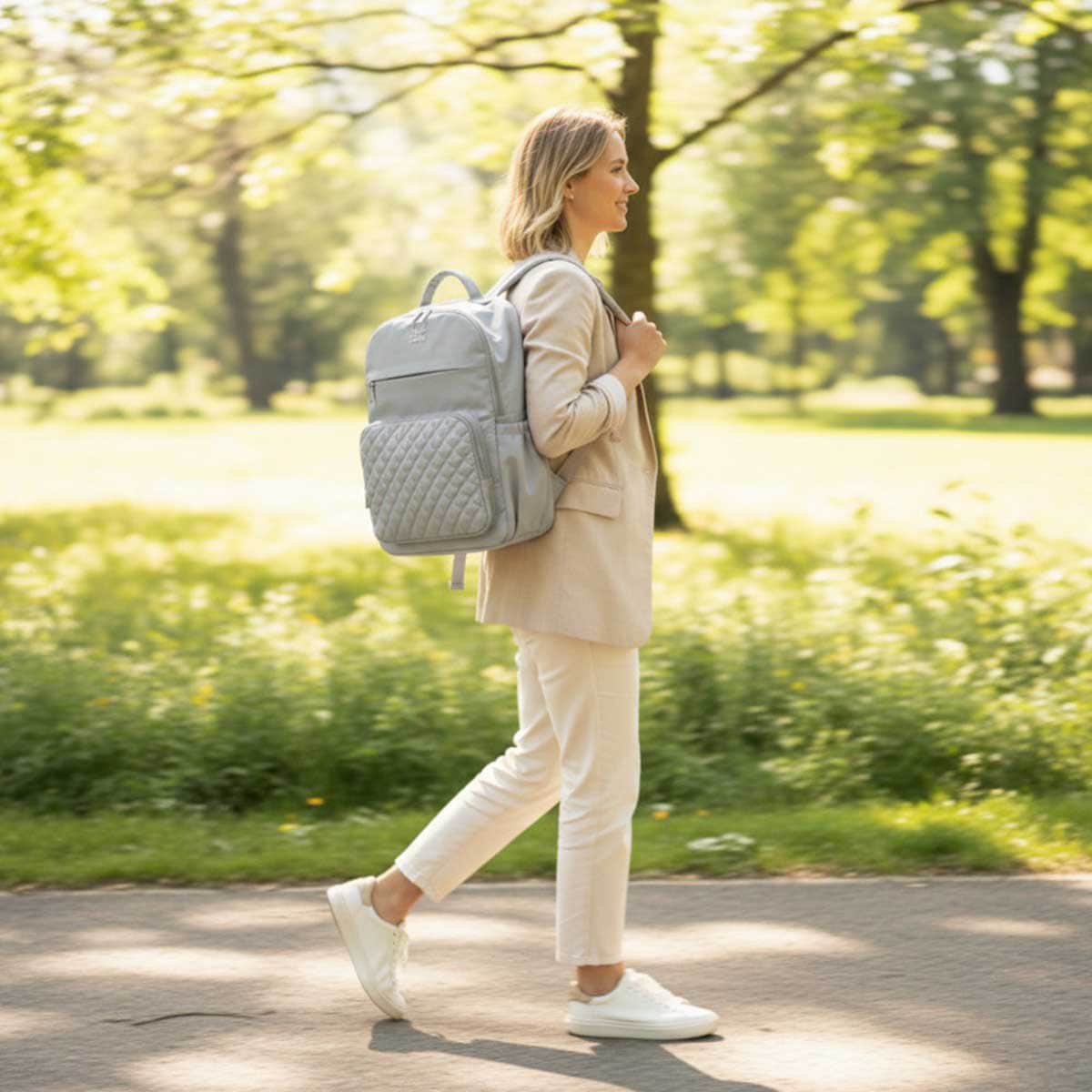 Little Story Grey Quilted Diaper Backpack with Changing Mat