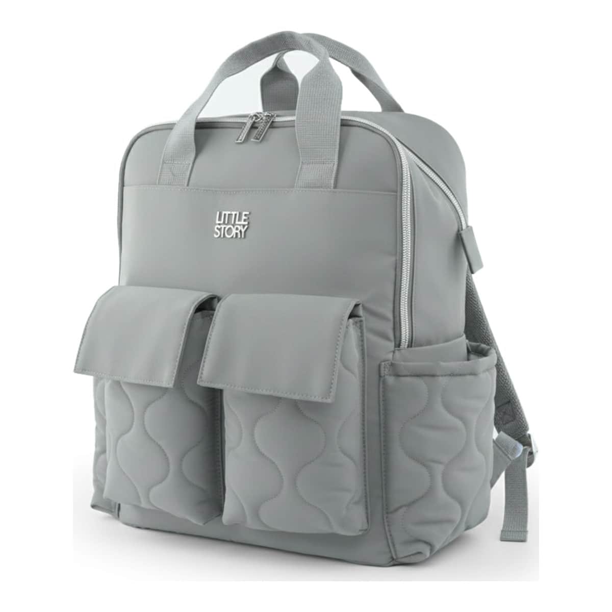 Little Story Grey Quilted Diaper Backpack with Changing Mat