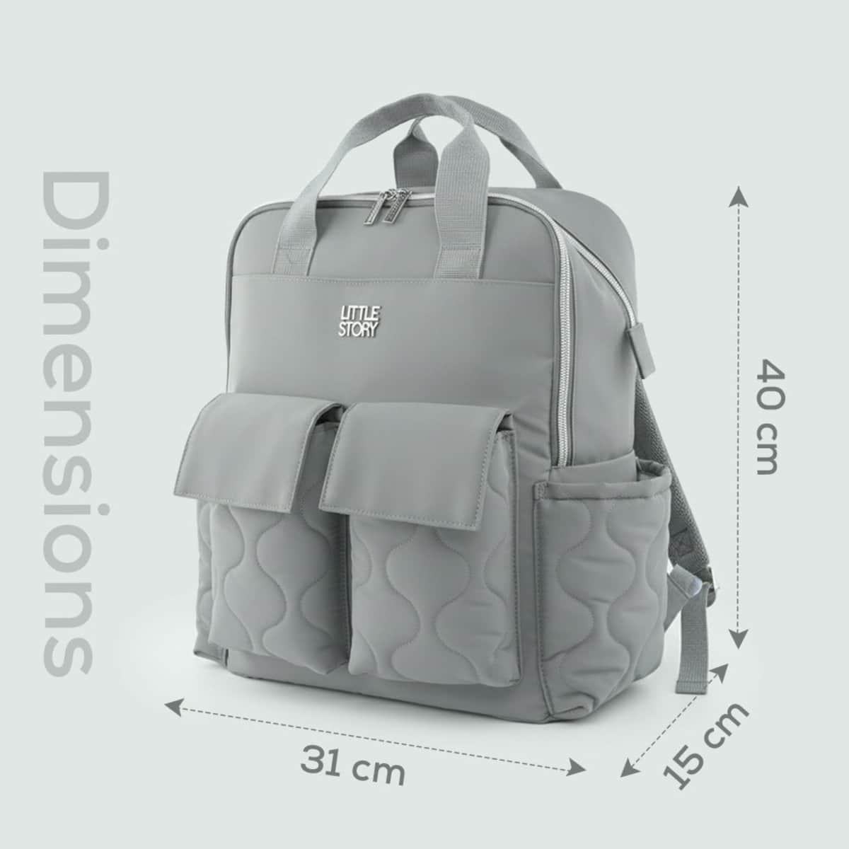 Little Story Grey Quilted Diaper Backpack with Changing Mat