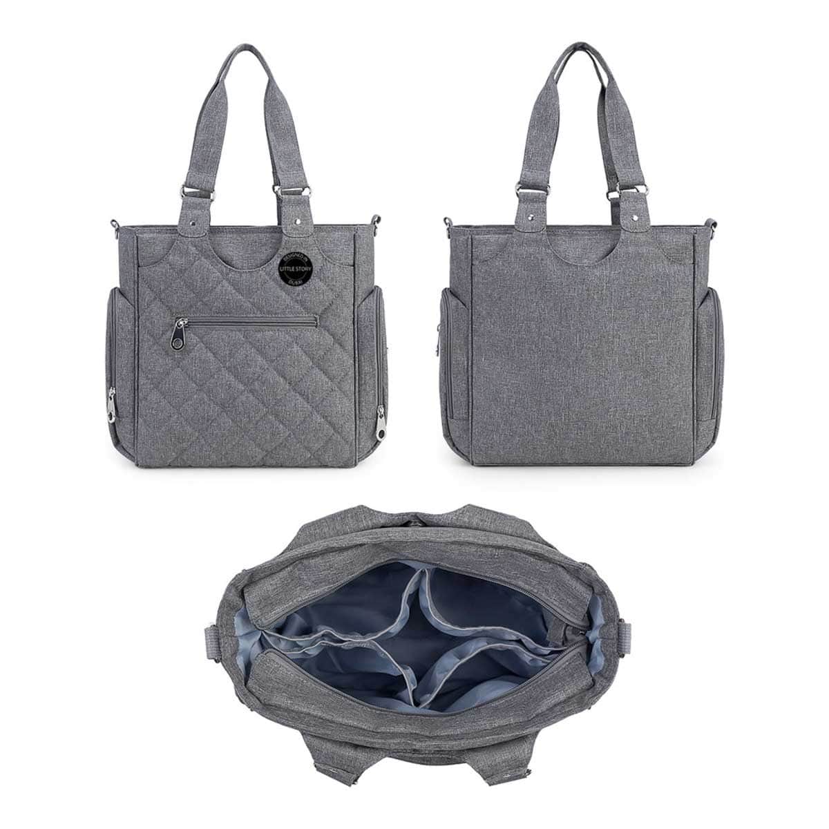 Little Story Grey Quilted Diaper Bags with Stroller Straps & Changing Mat