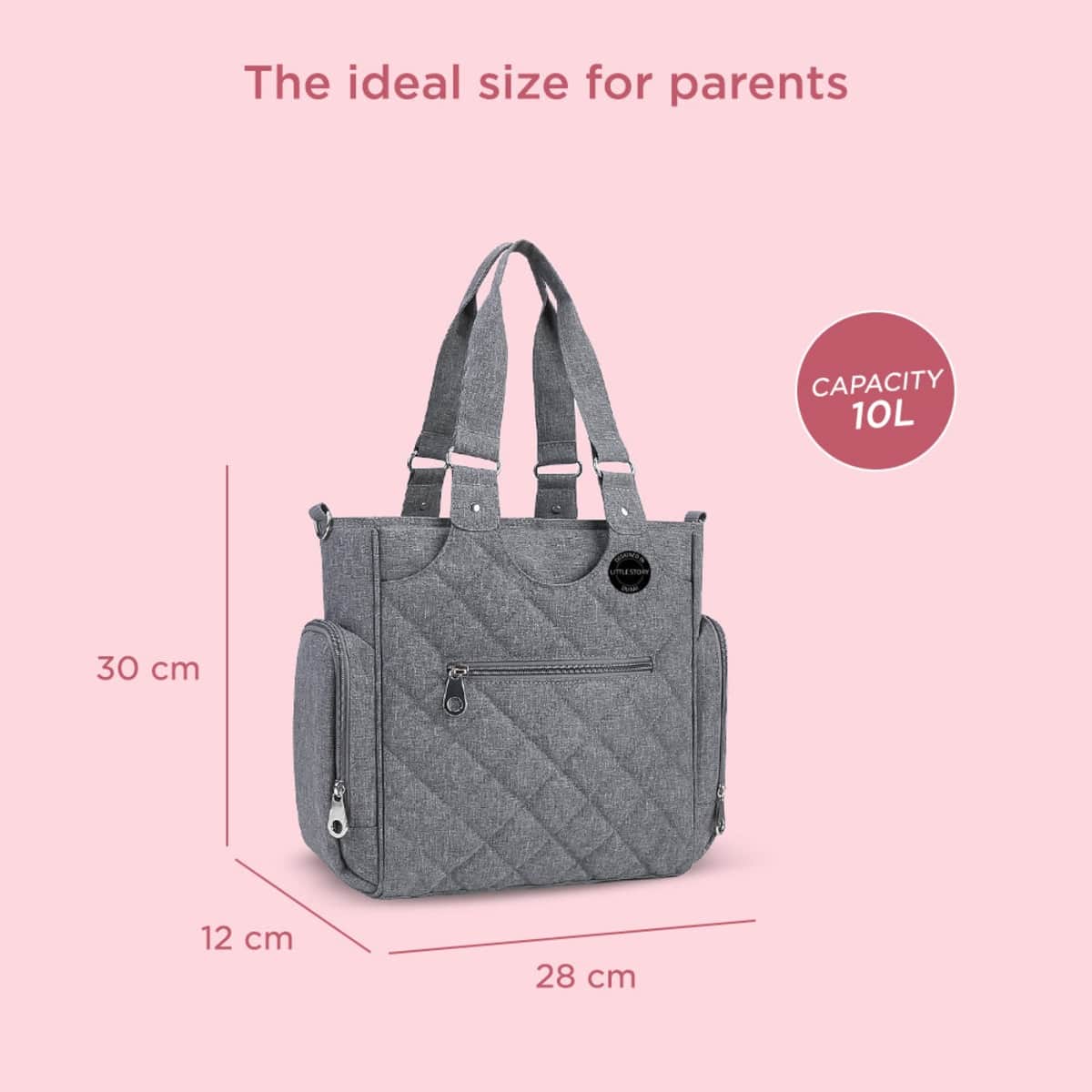 Little Story Grey Quilted Diaper Bags with Stroller Straps & Changing Mat