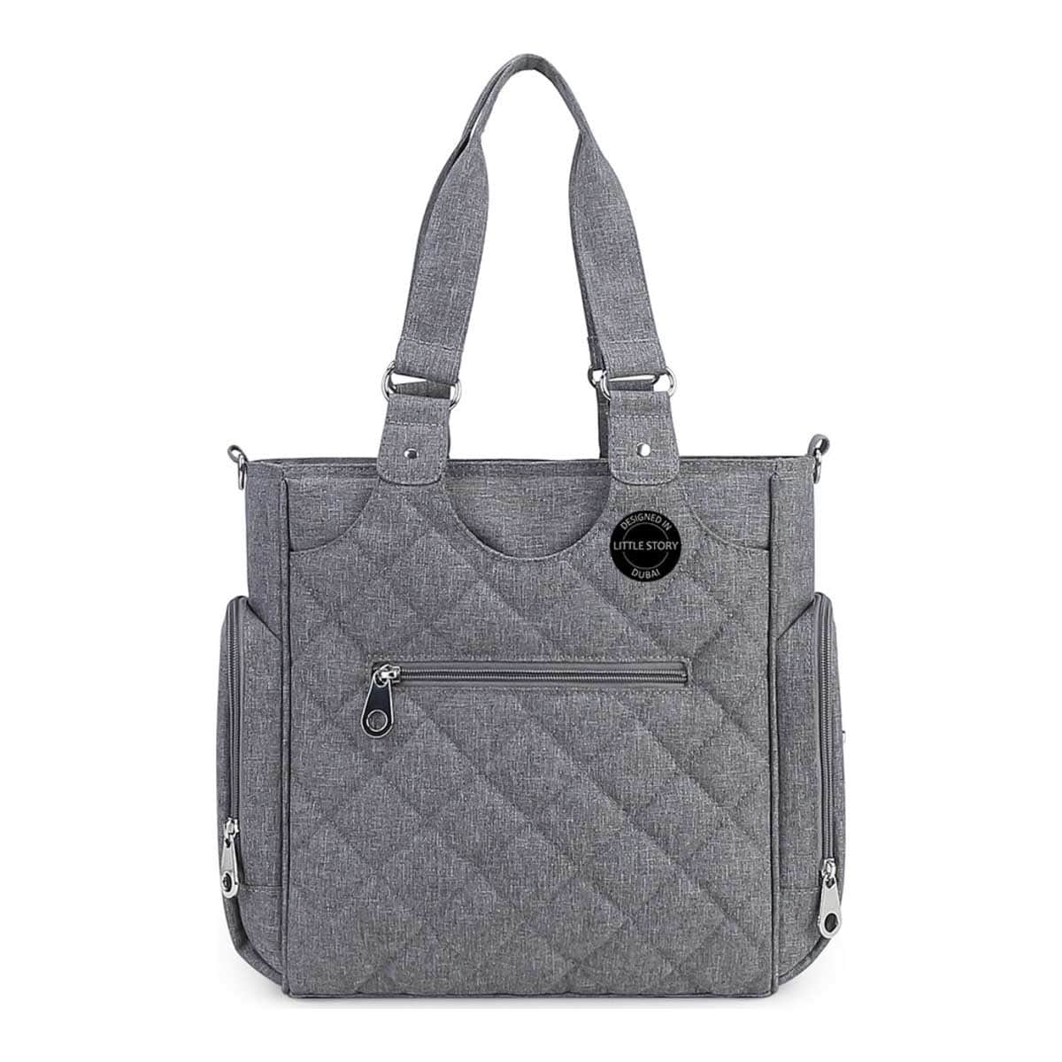 Little Story Grey Quilted Diaper Bags with Stroller Straps & Changing Mat