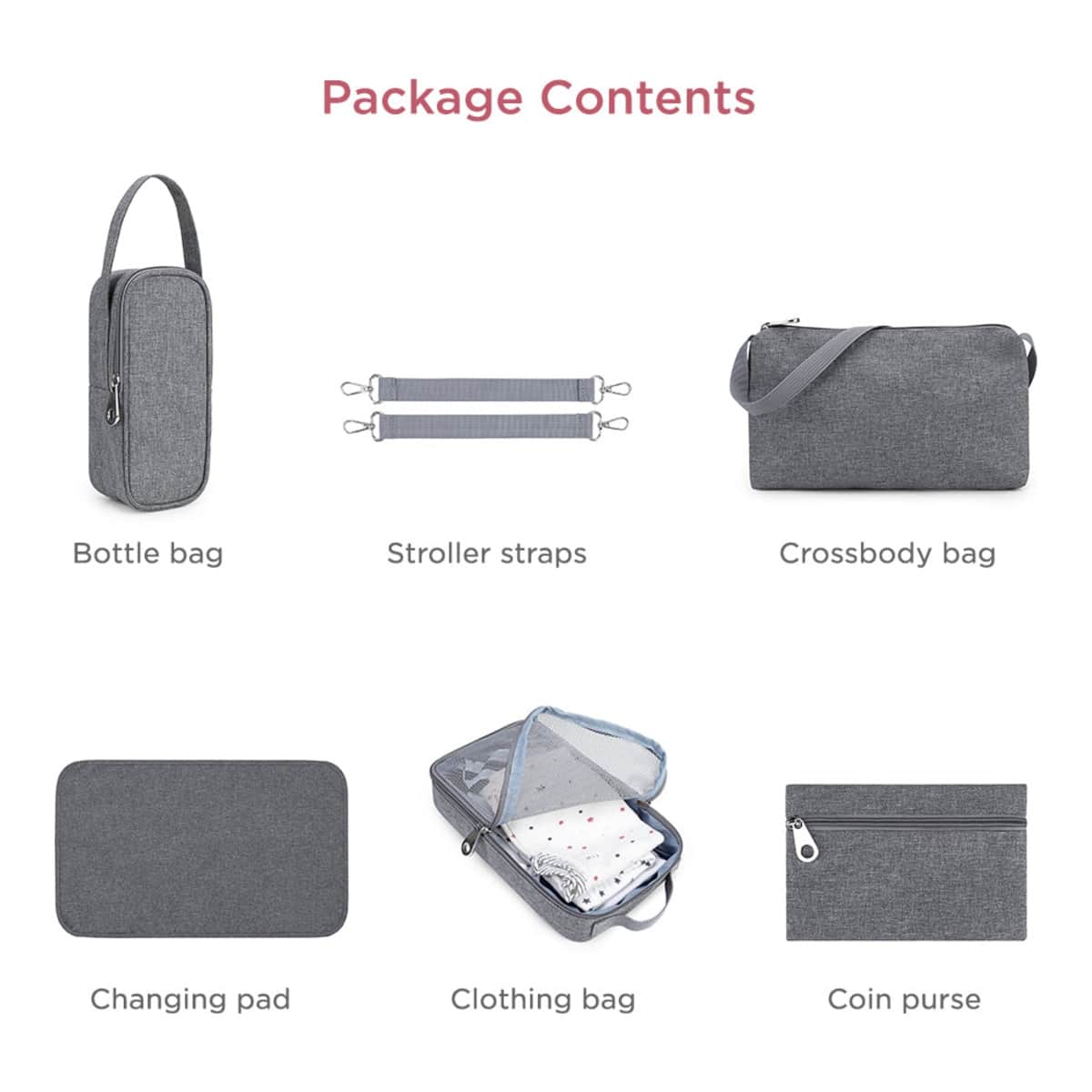 Little Story Grey Quilted Diaper Bags with Stroller Straps & Changing Mat