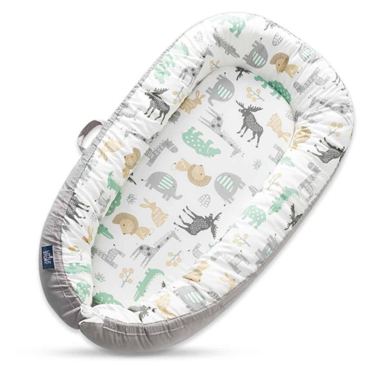 Little Story Jungle Soft Breathable Fiberfill Newborn Lounger Bed Toddler, 0-2 Years