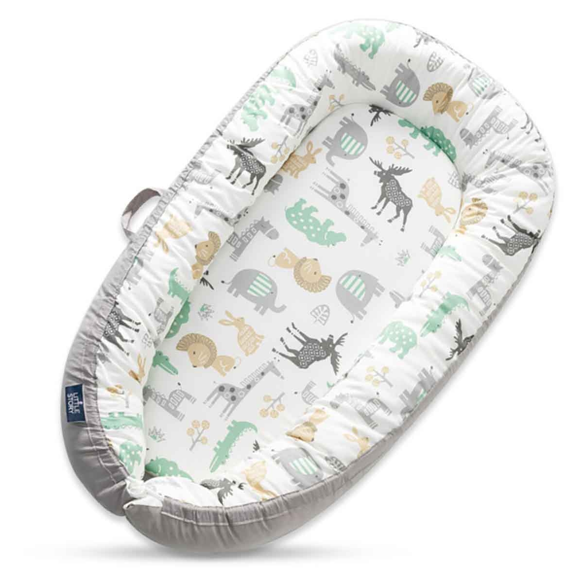 Little Story Jungle Soft Breathable Fiberfill Newborn Lounger Bed Toddler, 0-2 Years