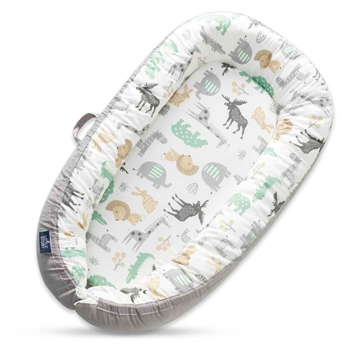 Little Story Jungle Soft Breathable Fiberfill Newborn Lounger Bed Toddler, 0-2 Years