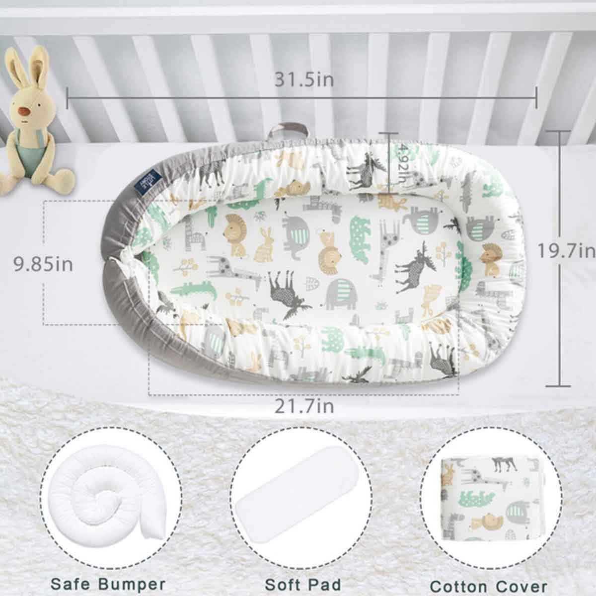 Little Story Jungle Soft Breathable Fiberfill Newborn Lounger Bed Toddler, 0-2 Years