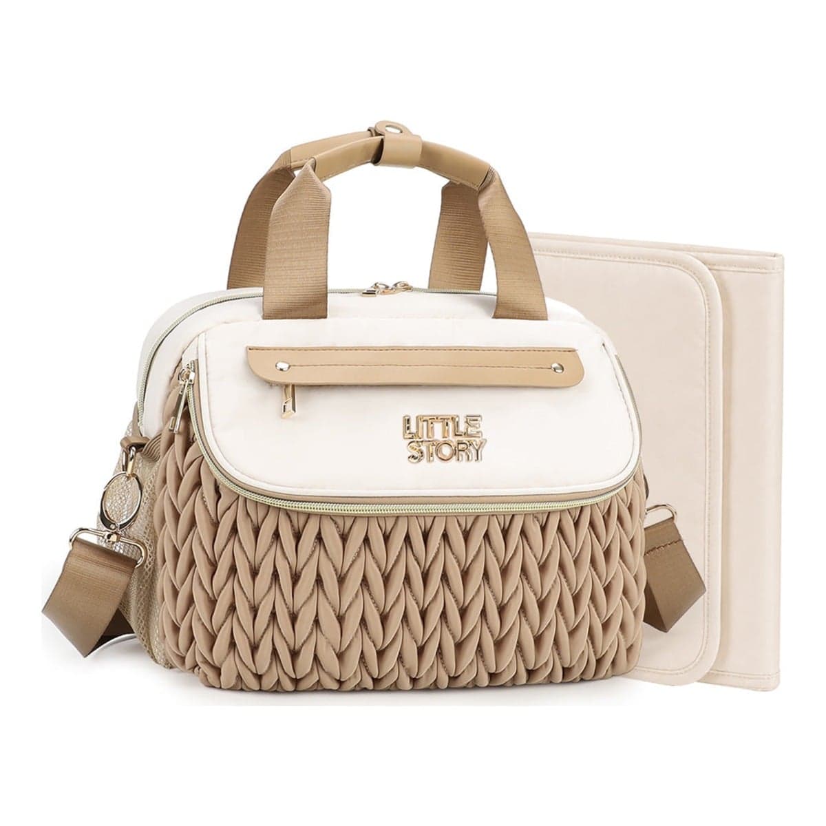 Little Story Khaki Compact Diaper Bag with Changing Pad & Shoulder Strap