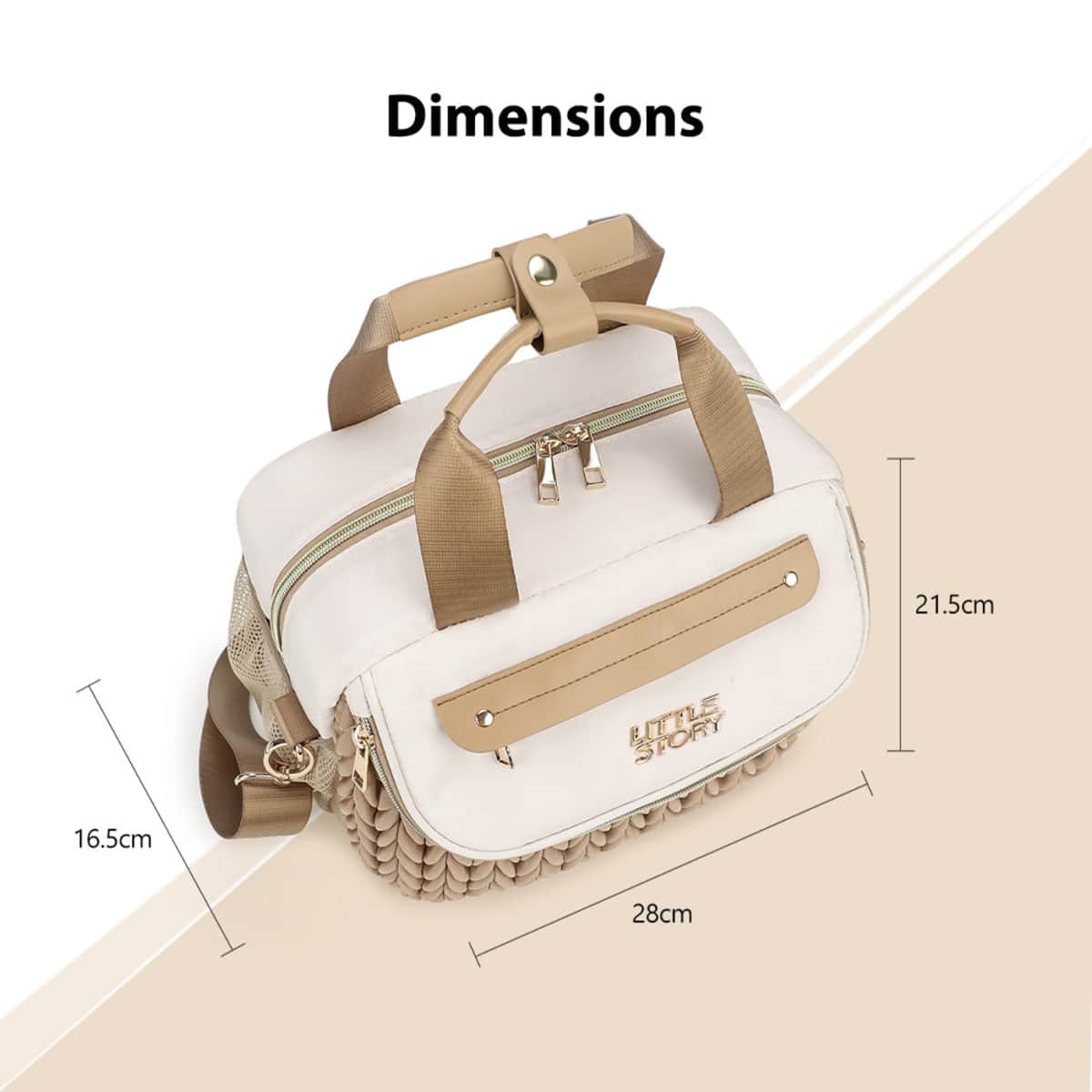 Little Story Khaki Compact Diaper Bag with Changing Pad & Shoulder Strap