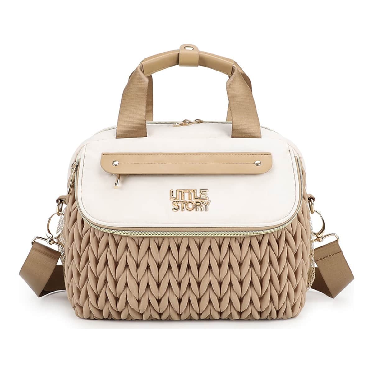 Little Story Khaki Compact Diaper Bag with Changing Pad & Shoulder Strap