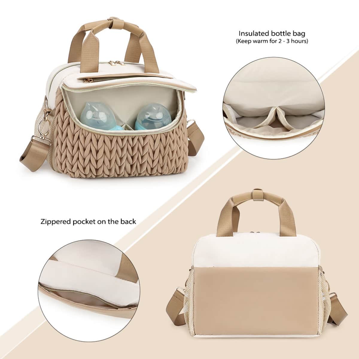 Little Story Khaki Compact Diaper Bag with Changing Pad & Shoulder Strap
