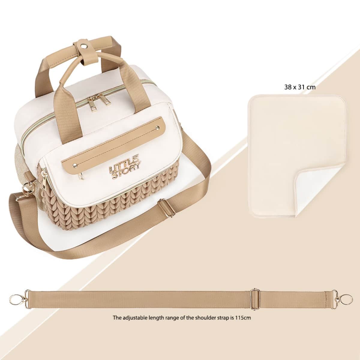 Little Story Khaki Compact Diaper Bag with Changing Pad & Shoulder Strap
