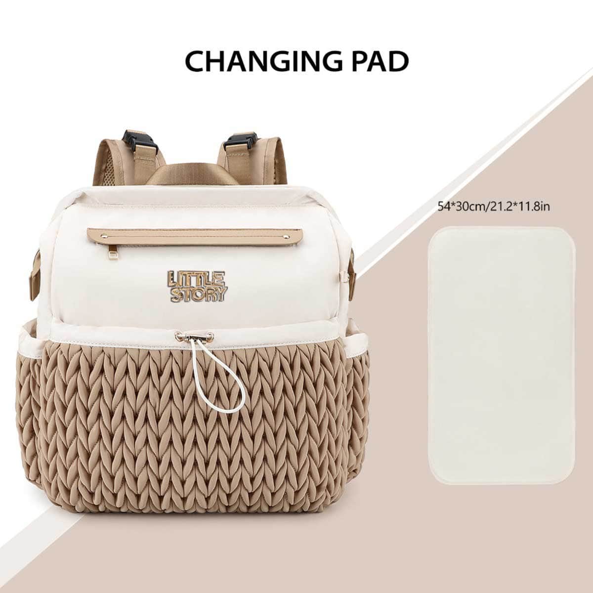 Little Story Khaki Diaper Backpack with Changing Pad & Laptop Sleeve