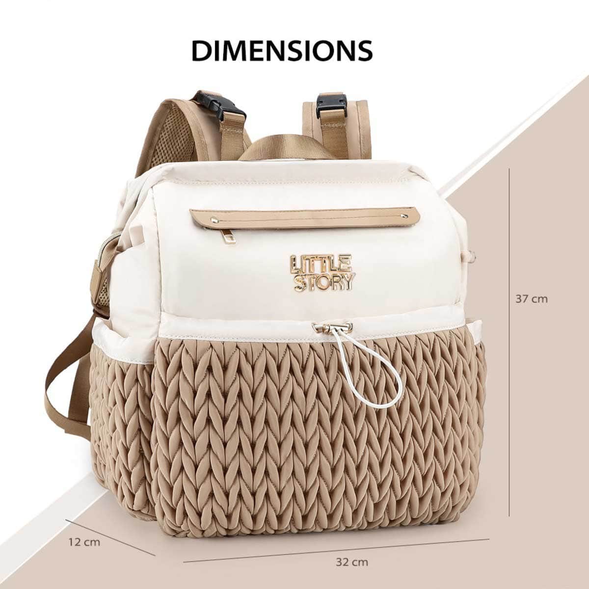 Little Story Khaki Diaper Backpack with Changing Pad & Laptop Sleeve