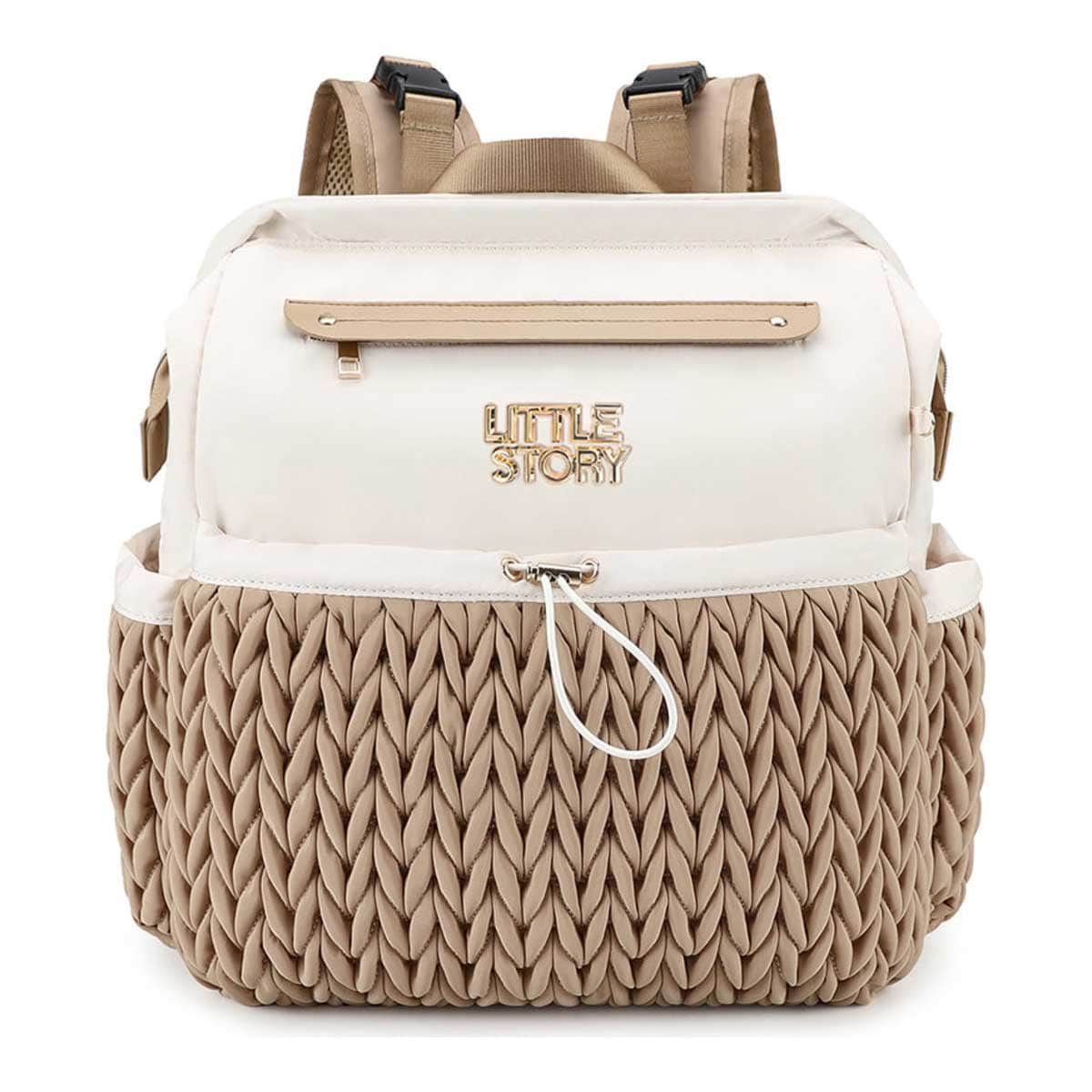Little Story Khaki Diaper Backpack with Changing Pad & Laptop Sleeve