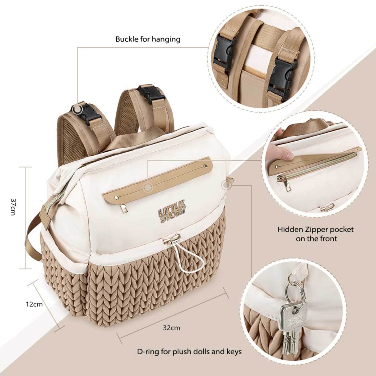 Little Story Khaki Diaper Backpack with Changing Pad & Laptop Sleeve