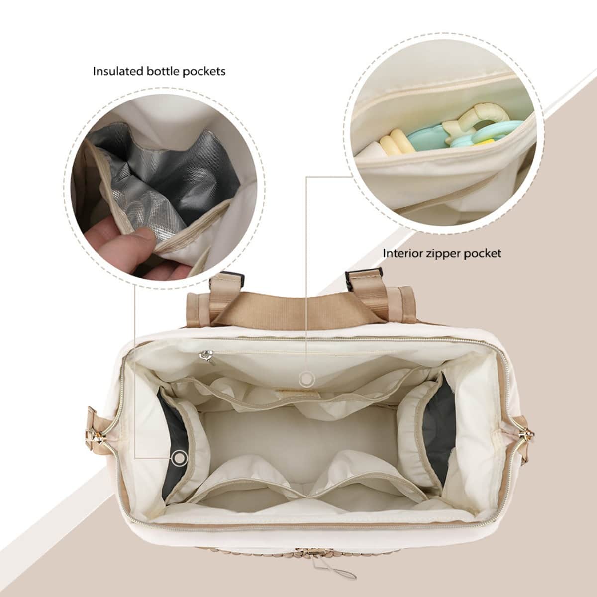 Little Story Khaki Diaper Backpack with Changing Pad & Laptop Sleeve