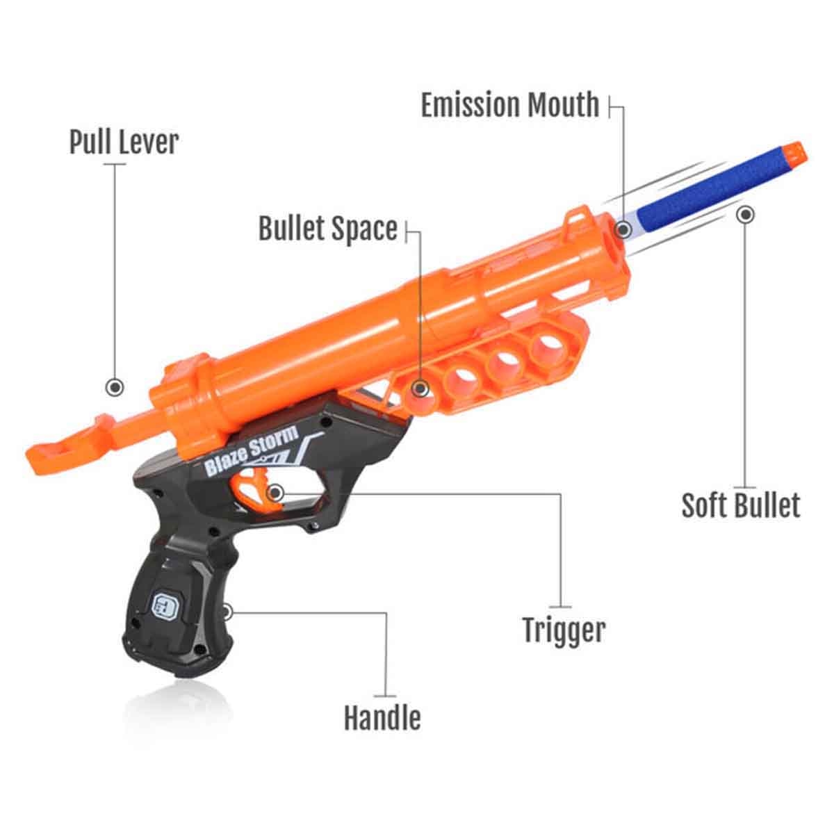 Little Story Kids Manual Orange Bullet Gun with 10-Piece Soft Bullets Unisex, 3-4 Years