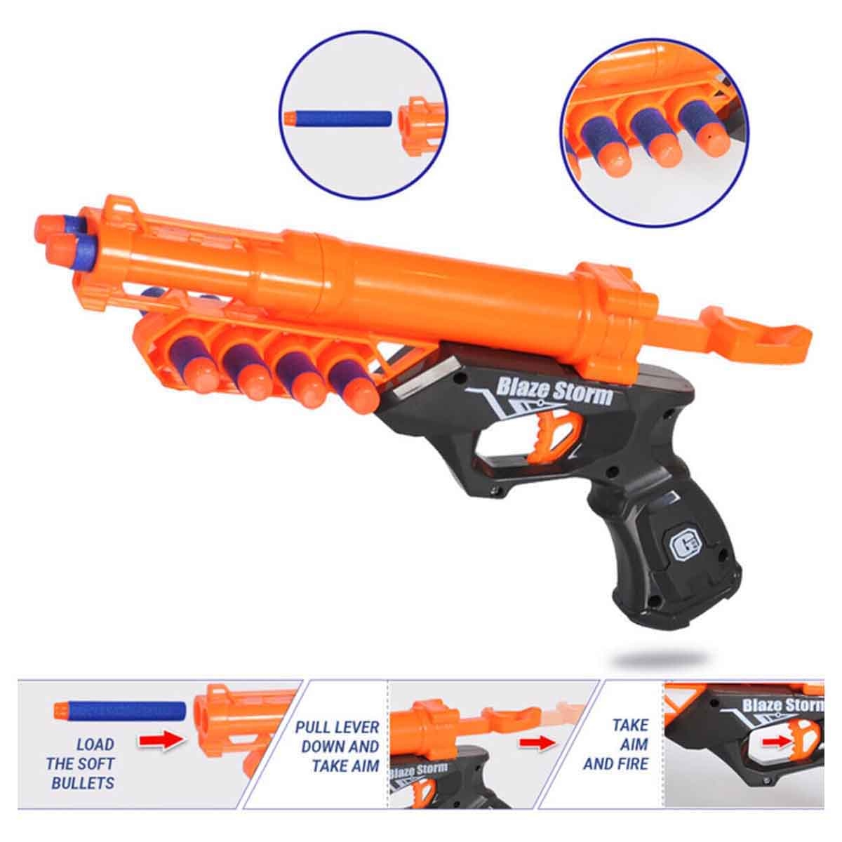 Little Story Kids Manual Orange Bullet Gun with 10-Piece Soft Bullets Unisex, 3-4 Years