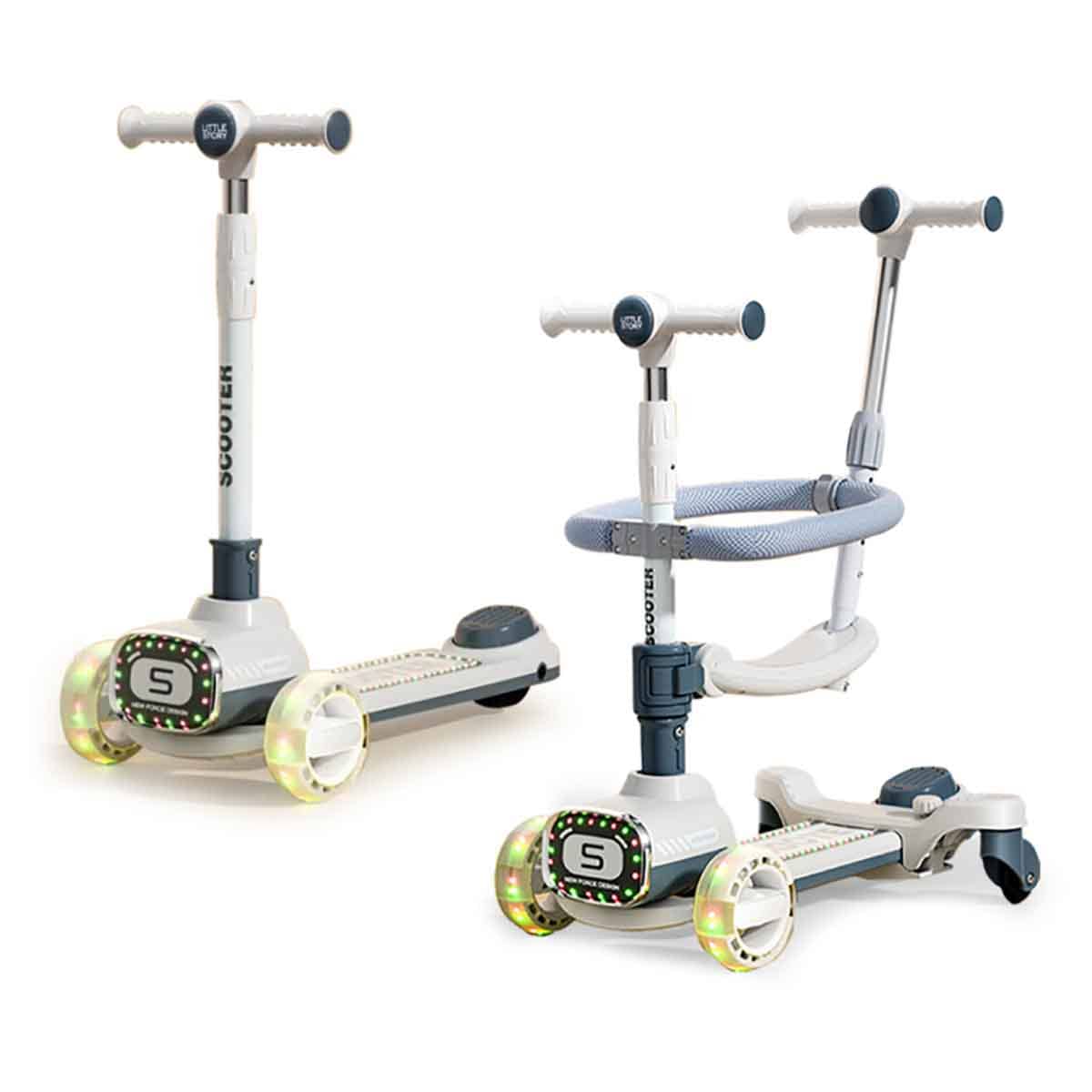 Little Story Grey Kids Scooter with Ride-On & Push Handle
