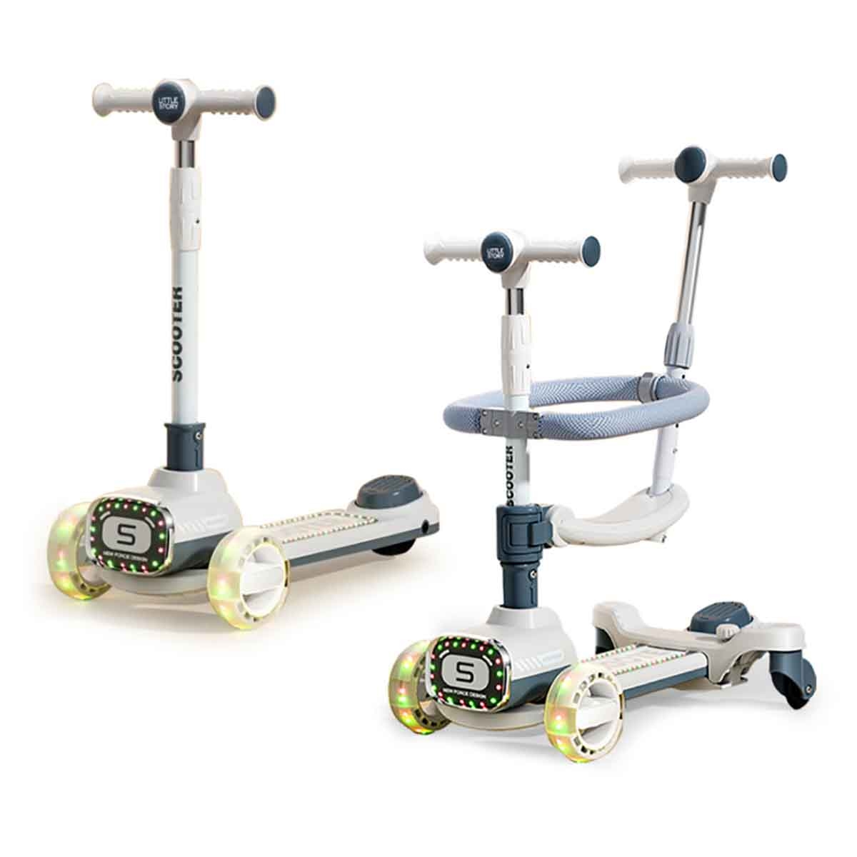 ليتل ستوري سكوتر للأطفال باللون الرمادي مع مقعد للركوب ومقبض دفع