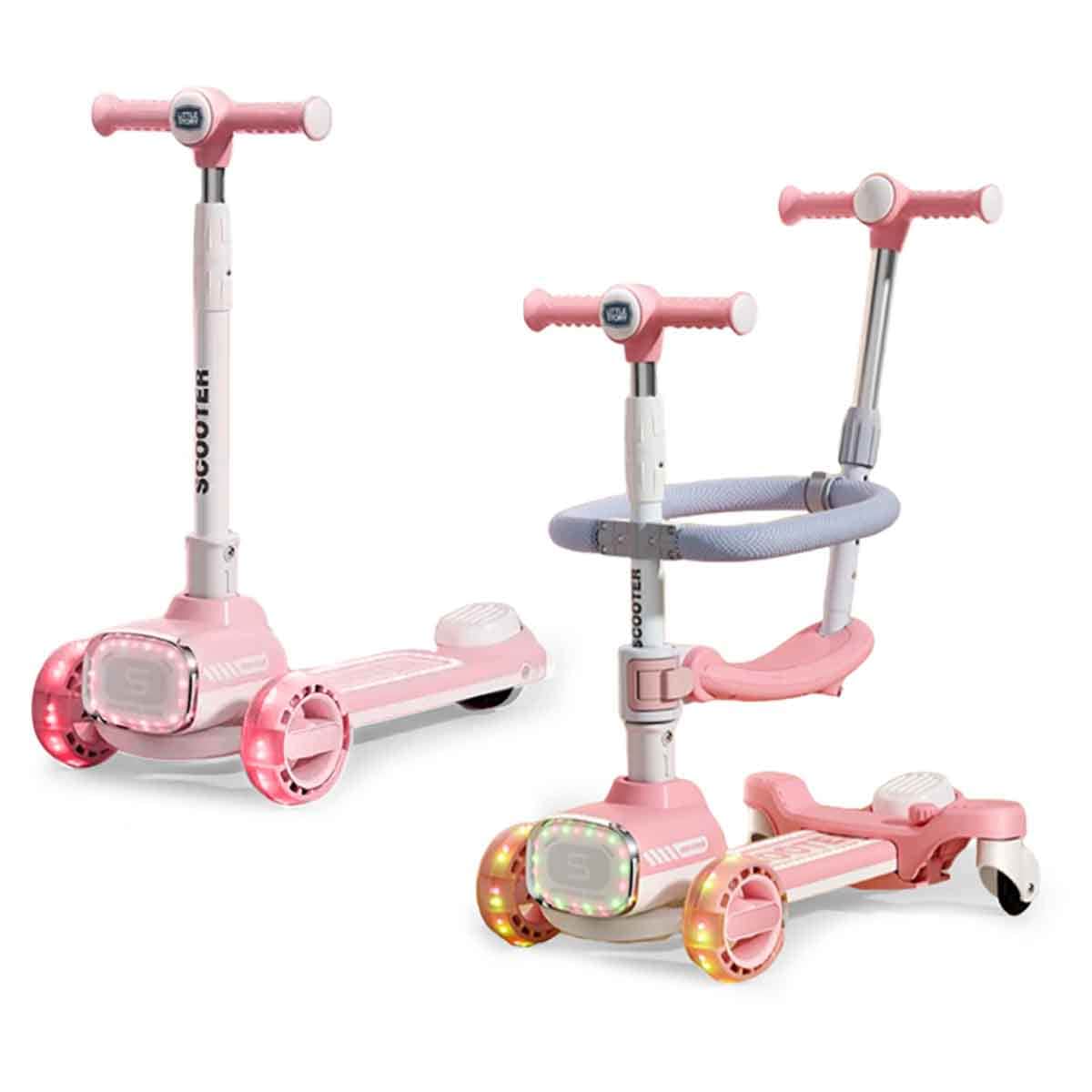 Little Story Pink Kids Scooter with Ride-On & Push Handle