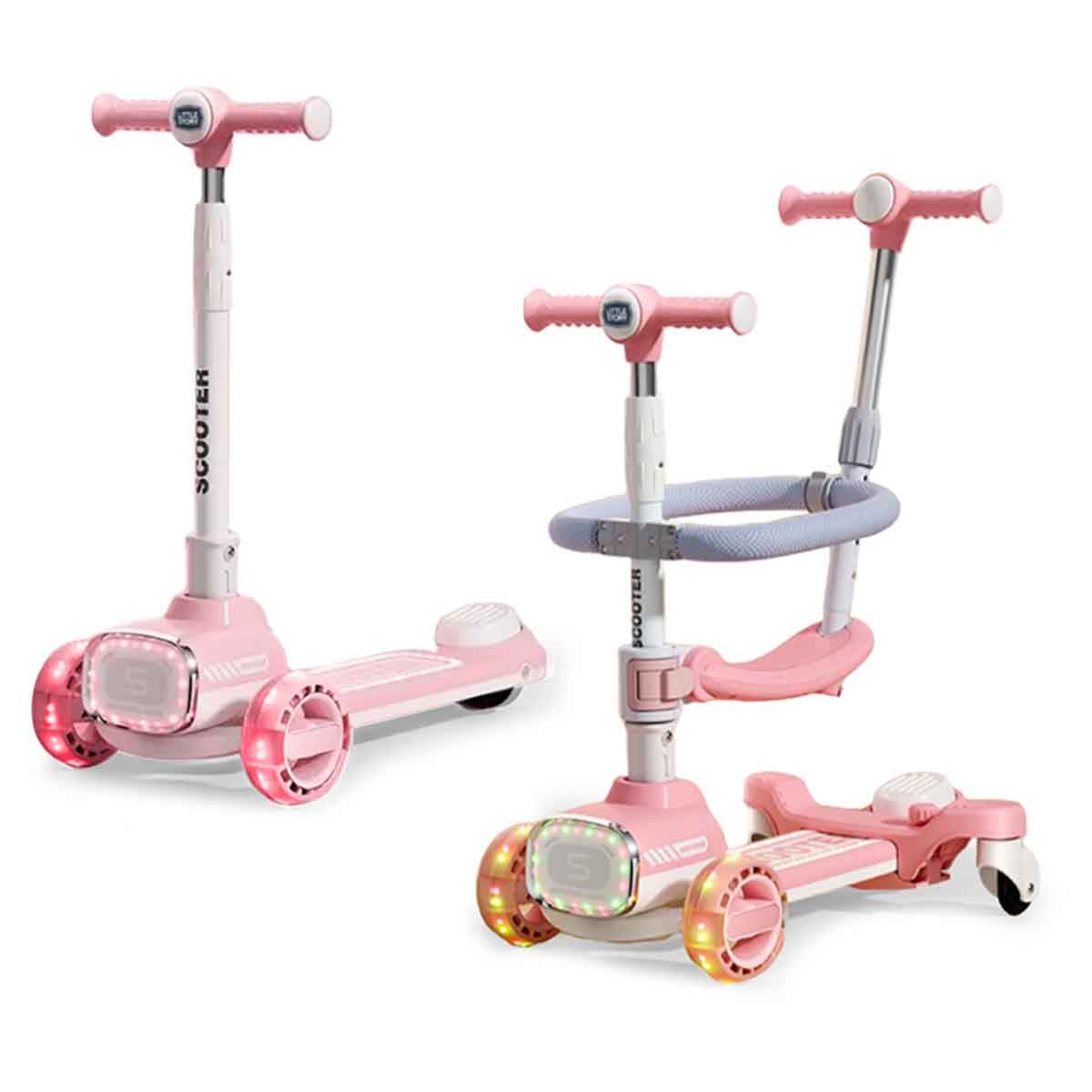 Little Story Pink Kids Scooter with Ride-On & Push Handle