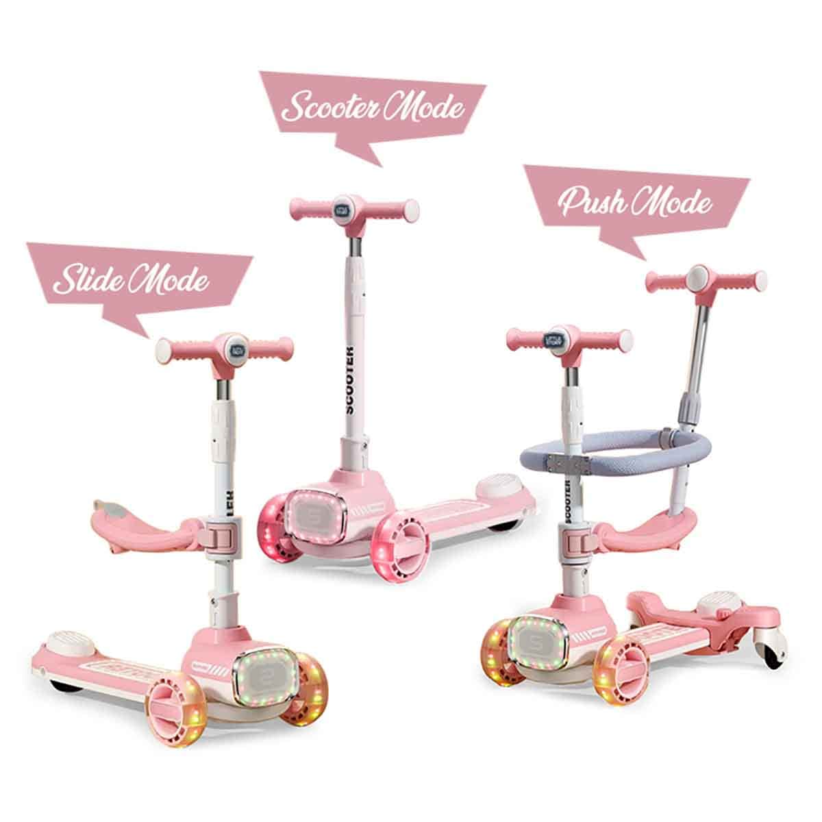 Little Story Pink Kids Scooter with Ride-On & Push Handle