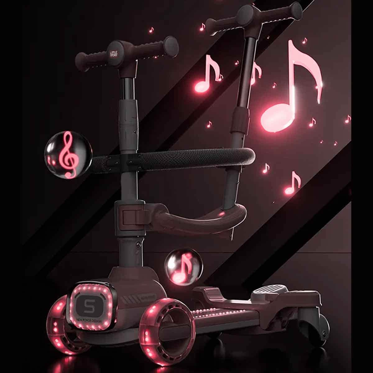 Little Story Pink Kids Scooter with Ride-On & Push Handle