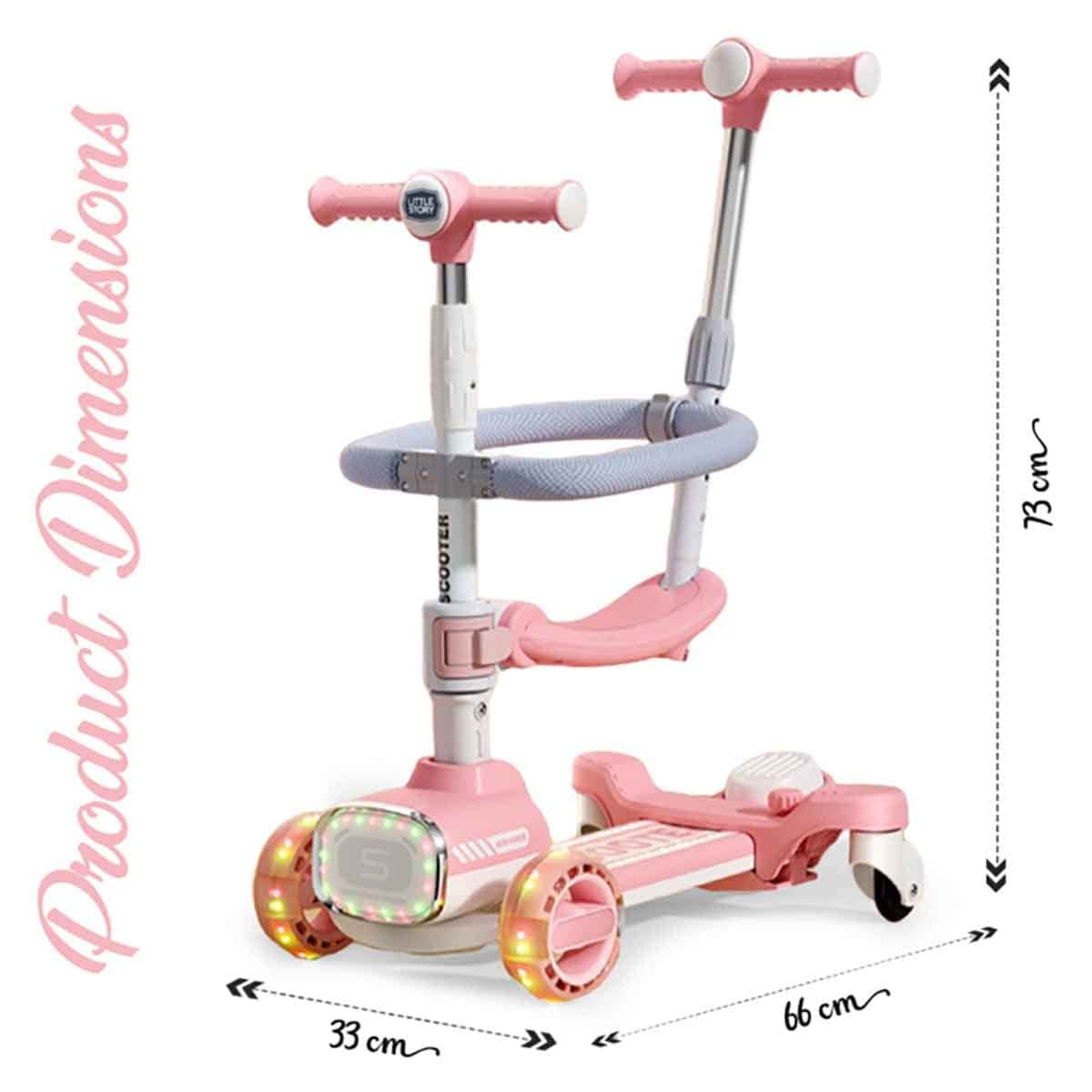 Little Story Pink Kids Scooter with Ride-On & Push Handle