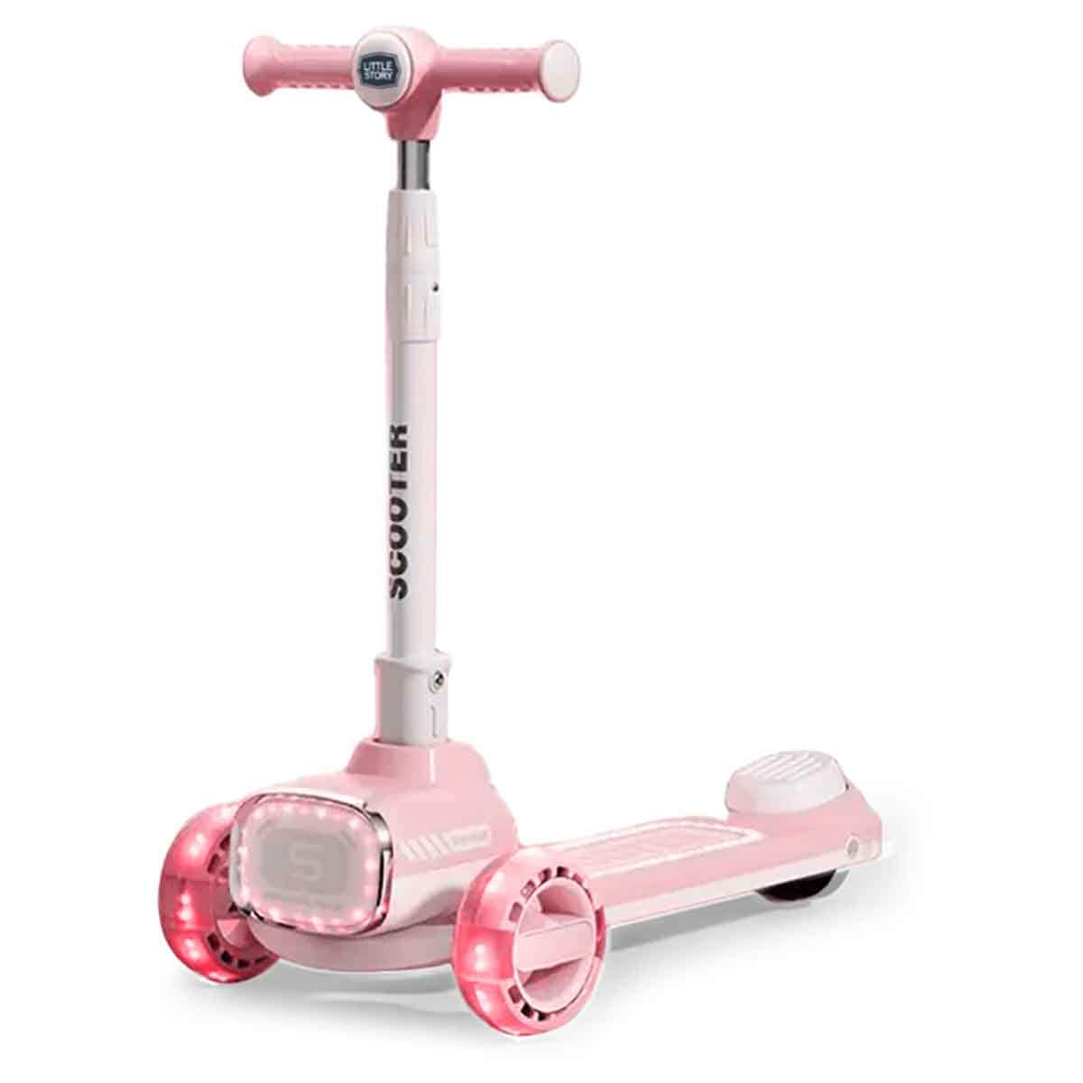 Little Story Pink Kids Scooter with Ride-On & Push Handle