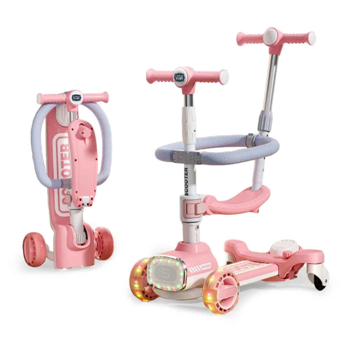 Little Story Pink Kids Scooter with Ride-On & Push Handle
