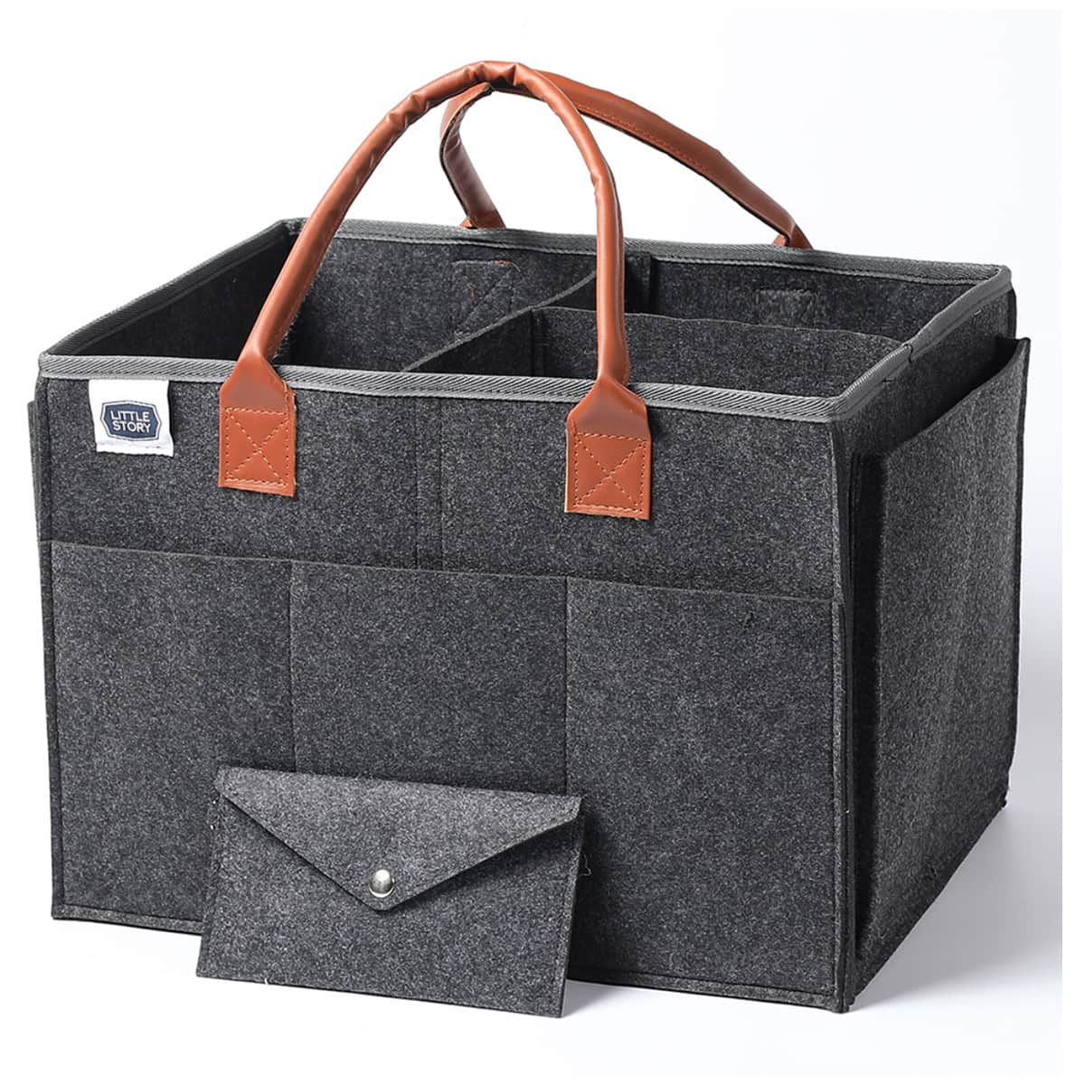 Little Story Large Dark Grey Diaper Caddy with Travel Pouch Toddler