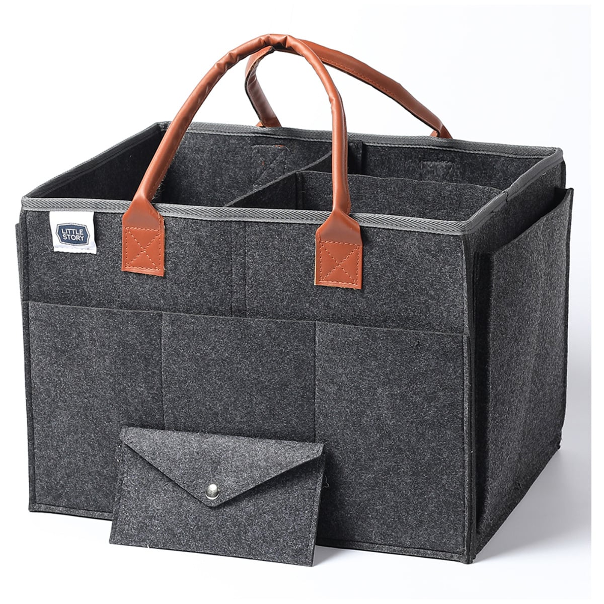 Little Story Large Dark Grey Diaper Caddy with Travel Pouch Toddler