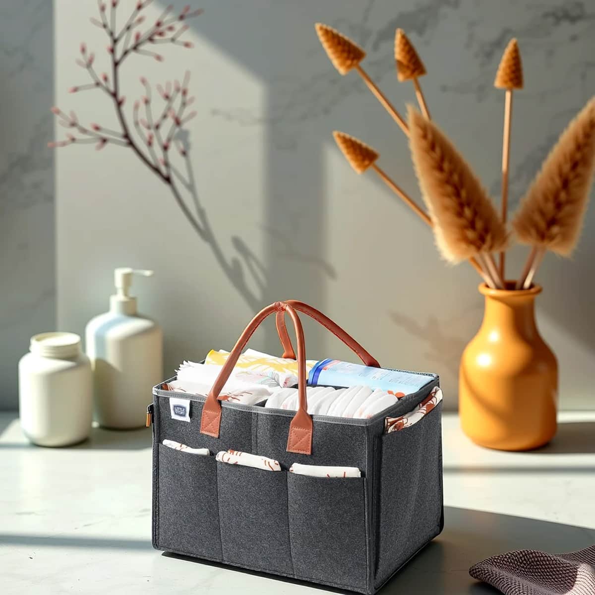 Little Story Large Dark Grey Diaper Caddy with Travel Pouch Toddler