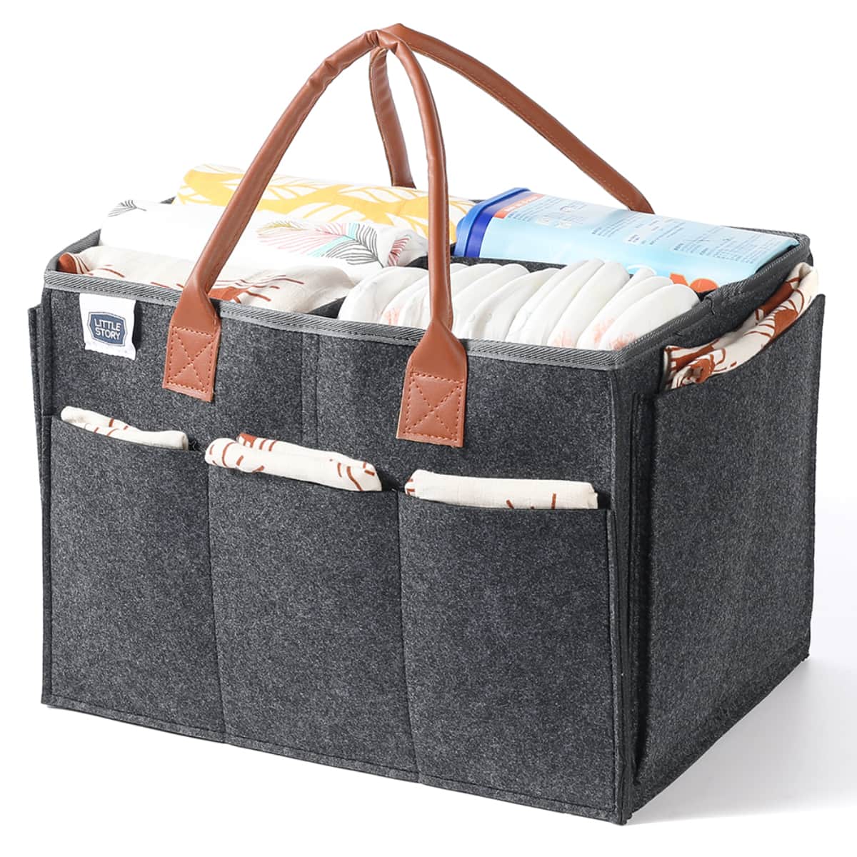 Little Story Large Dark Grey Diaper Caddy with Travel Pouch Toddler